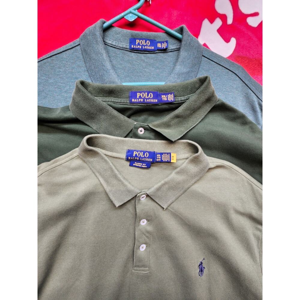 Bundle of 3 Polo Ralph Lauren Polo Shirts Men XXL Classic Fit Stretch Mesh Green
